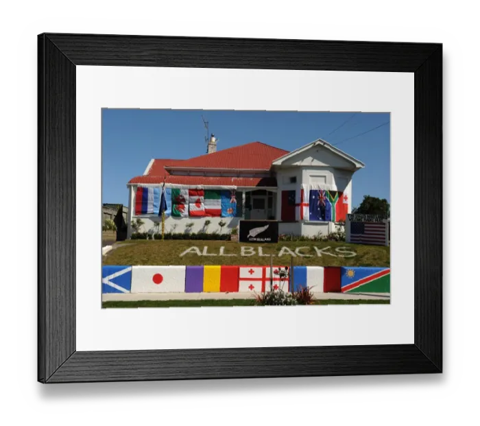 Framed Print : New Zealand-Whanganui-House-Flags-Rugby Framed Print : New Zealand-Whanganui-House-Flags-Rugby