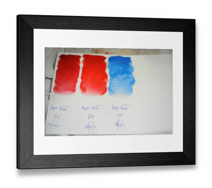 Framed Print : A view of oil paint color tests in a workshop at the Raphael-Isabey-Sennelier factory