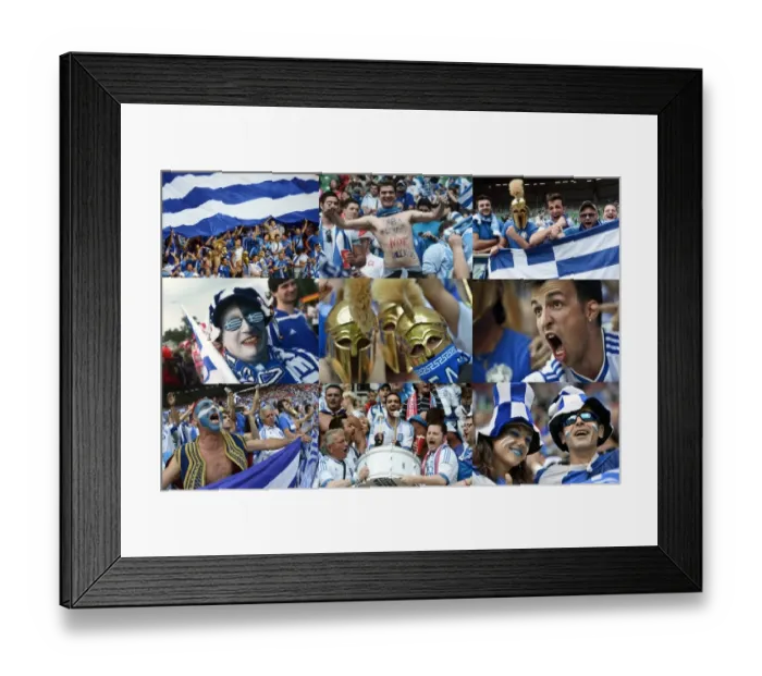 Framed Print : A combination of pictures taken in June 2012 shows Greek supporters during the Euro Framed Print : A combination of pictures taken in June 2012 shows Greek supporters during the Euro