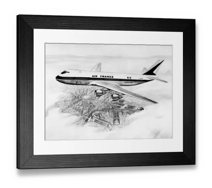 Framed Print : Concept artist shows an Air France Boeing 747 flying over Paris, September 18, 1966