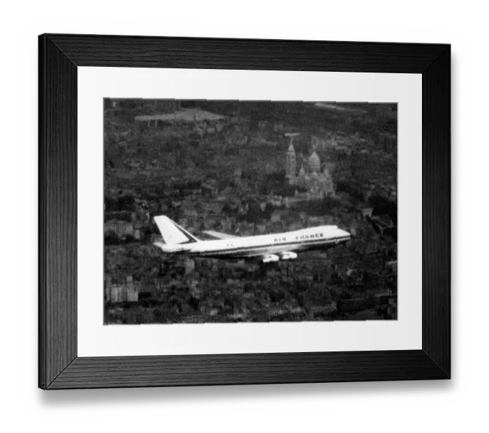 Framed Print : An Air France Boeing 747 make first flight over Paris, Montmartre and Basilica of the Sacre Coeur