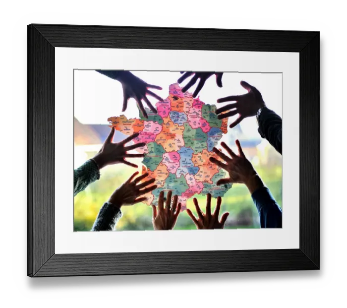 Framed Print : Hands Surrounding Map of France Framed Print : Hands Surrounding Map of France