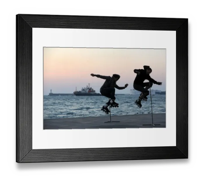 Framed Print : Two Skaters Jump on the Sevastopol Embankment Framed Print : Two Skaters Jump on the Sevastopol Embankment