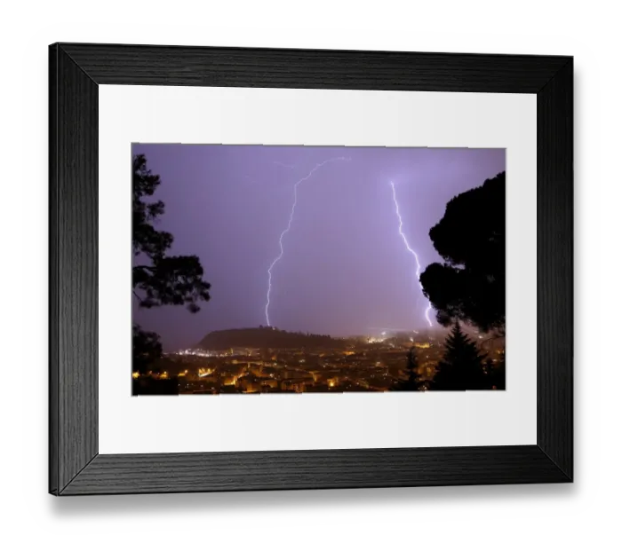 Framed Print : A flash of lighting lights up the sky above the Baie des Anges in Nice Framed Print : A flash of lighting lights up the sky above the Baie des Anges in Nice