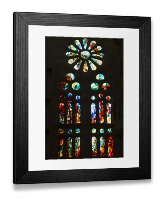 Framed Print : Picture shows a stained glass rose window of the Expiatory Church of the Sagrada
