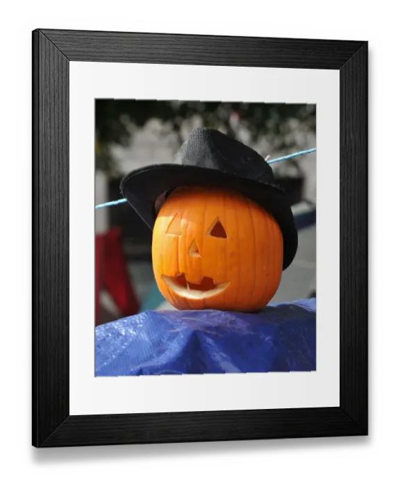 Framed Print : A pumkin wearing a hat sits atop an Occupy DC tent in McPherson Square on October 31