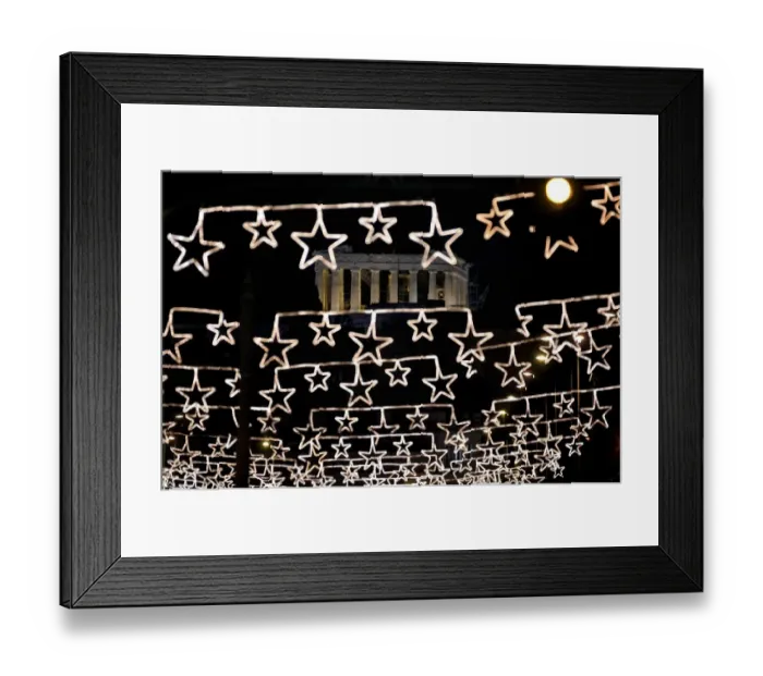 Framed Print : Greece-Christmas-Lights-Feature