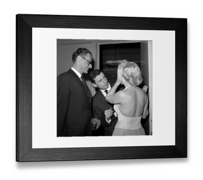 Framed Print : Marilyn Monroe Joking with Arthur Miller and Yves Montand