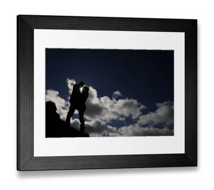 Framed Print : A coupe stand together at Uzquiza dam, near Burgos, on February 16, 2014