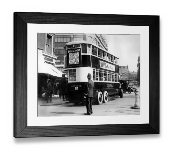 Framed Print : Six wheel pneumatic double decker omnibus pictured in the 1920s