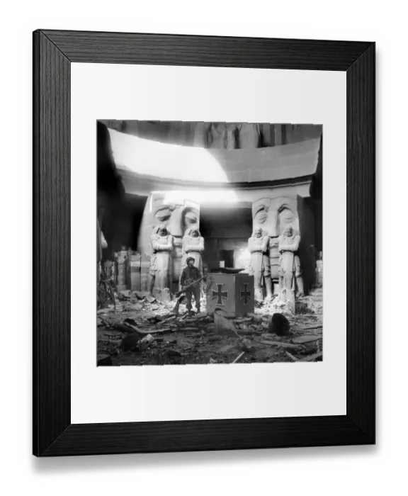 Framed Print : US soldier stands in the middle of rubble in the Monument of the Battle of the Nations in Leipzig