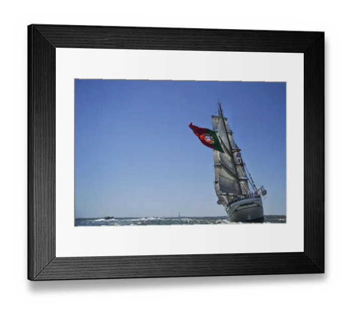 Framed Print : Portuguese sailing boat Sagres sail in Tejo River in Lisbon on July 19, 2012, during