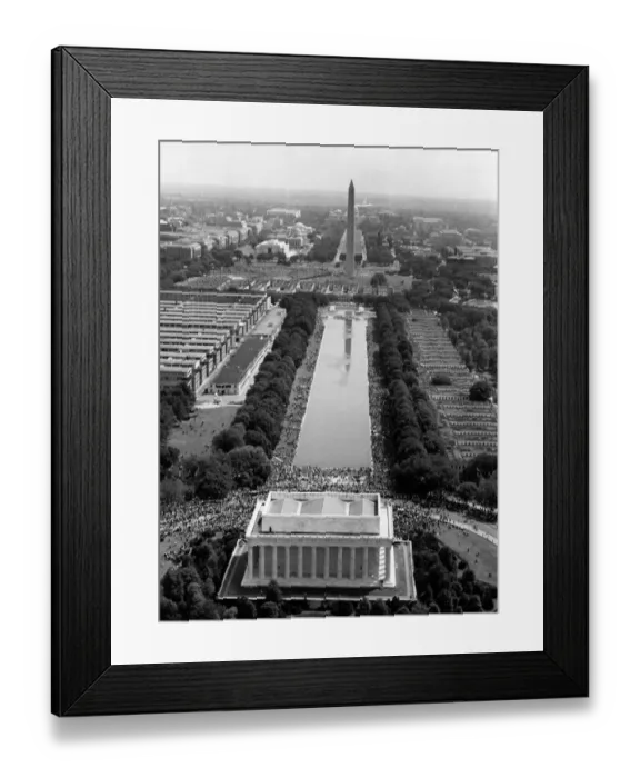 Framed Print : Aerial view shows March on Washington participants streaming towards the Lincoln Memorial