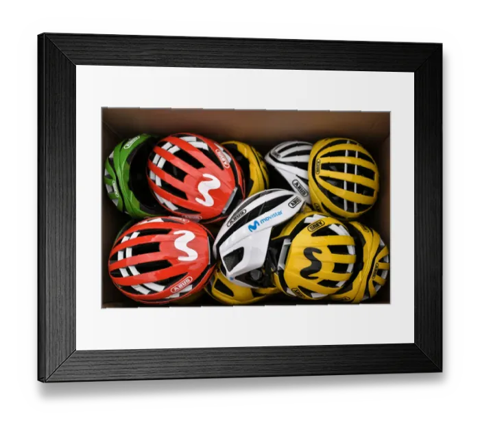 Framed Print : Spains Movistar cycling team helmets Framed Print : Spains Movistar cycling team helmets