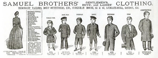Advert for Samuel Brothers boys outfits 1884