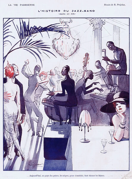 Art deco illustration of a Black Jazz Band in Paris