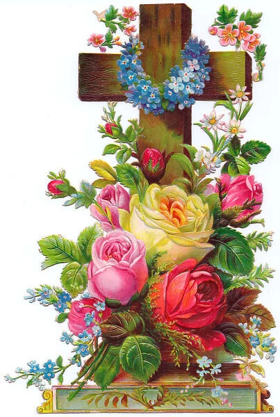 Assorted flowers on a cross-shaped greetings card