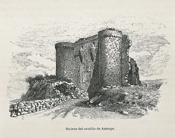 Astorga. Ruins of the castle. Engraving. SPAIN