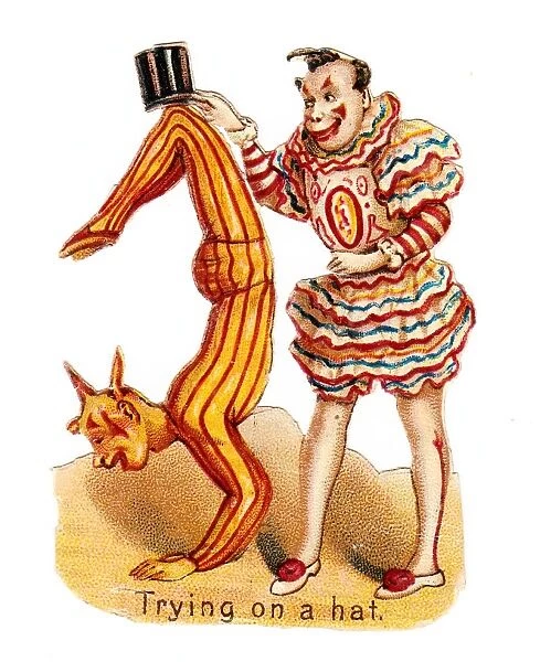 Two clowns with hat on a Victorian scrap