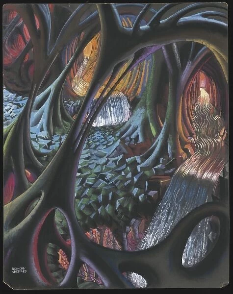Dream by Raymond Sheppard. Fantastical abstract painting of a cavernous