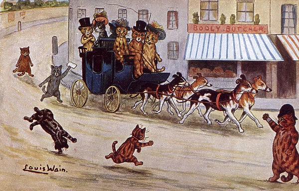 Driving to the Races - Louis Wain postcard