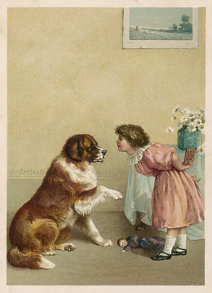 GIRL AND DOG  /  BEGGING