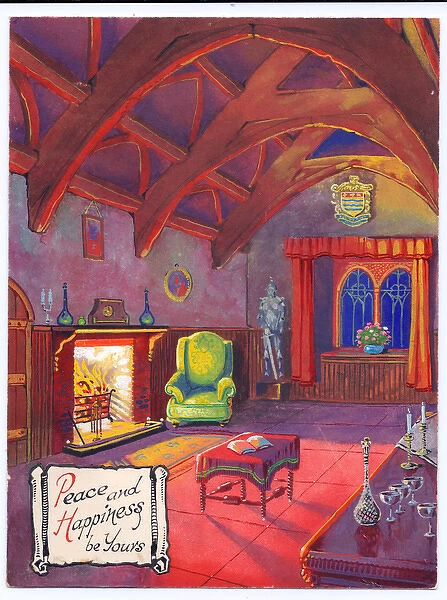 Greetings card with medieval style interior