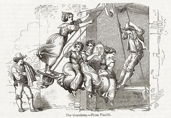 Men and women on a Roman swing, Italy