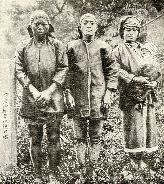 Three people of the Tsou tribe, Formosa (Taiwan)