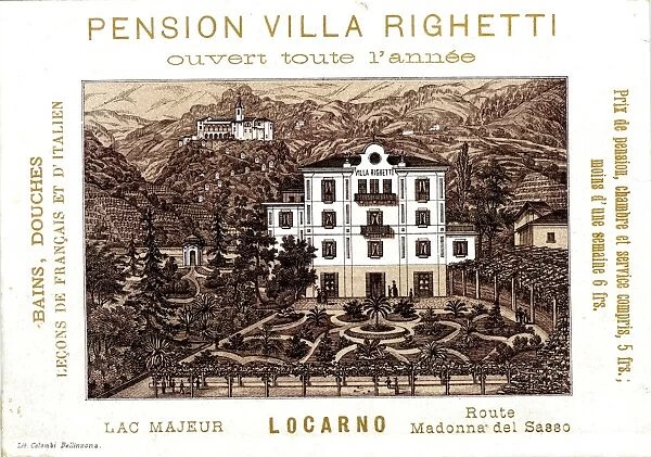 Publicity Card, Pension Villa Righetti, Locarno, Italy