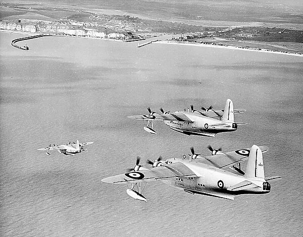 Short Sunderland RAF flying boats in formation