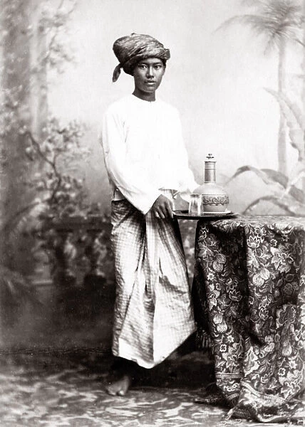 Singapore - Malaysian servant boy with tray of drinks