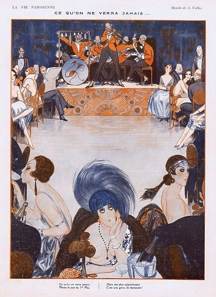Sketch of the interior of a cabaret showing the jazz band