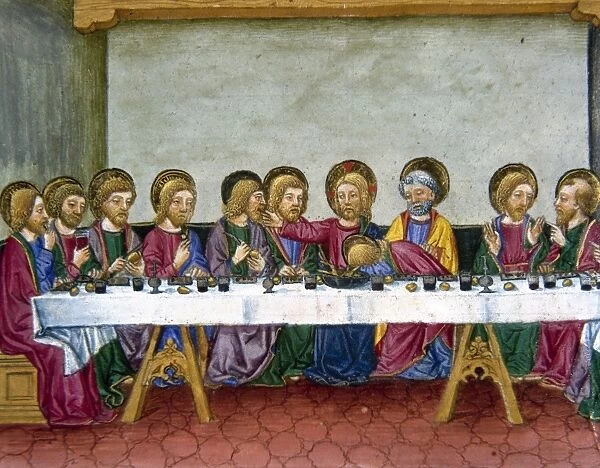 The Last Supper. Jesus announces to the apostles that one of