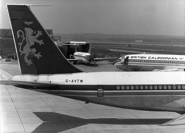 The tail of Boeing 707-399C G-AVTW County of Ayr