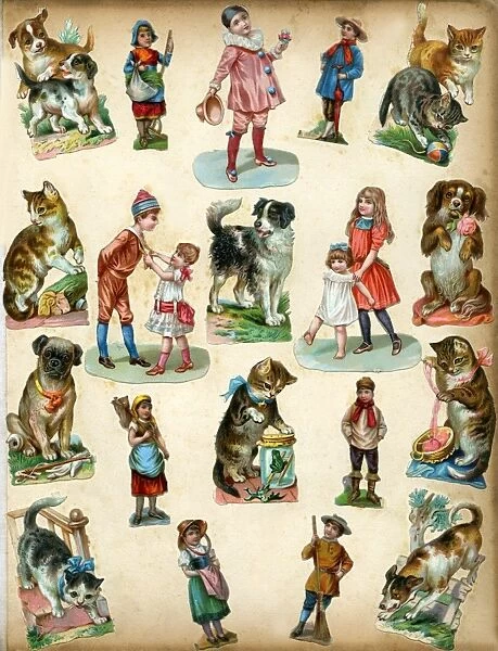 Victorian Scrap Book page, people and animals