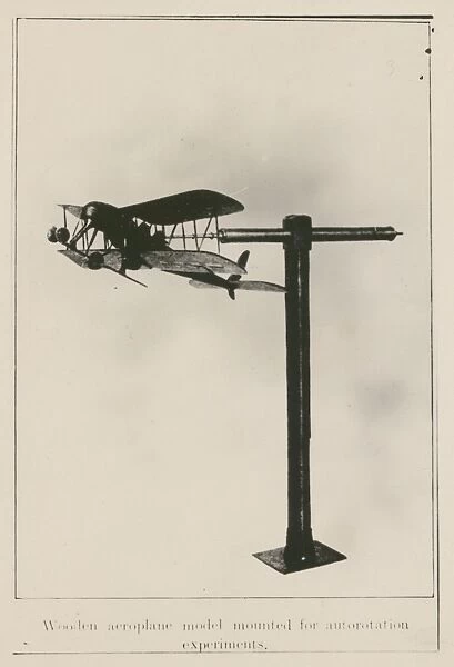 Wooden aeroplane model mounted for autorotation experiment