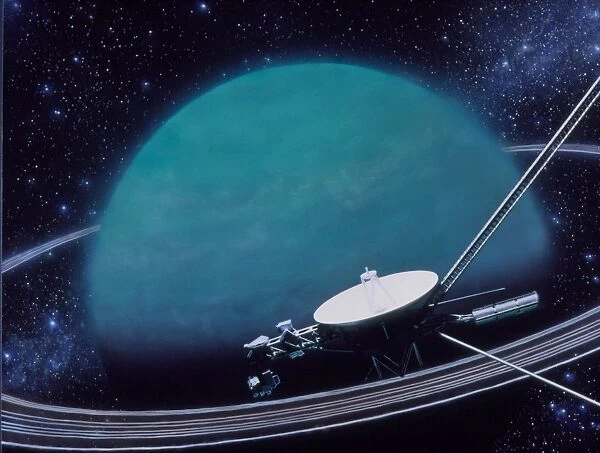 Artwork showing Voyager 2s encounter with Uranus