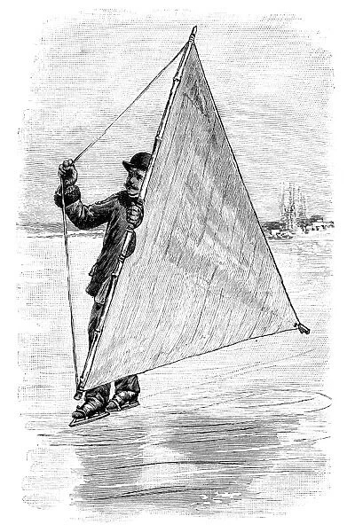 Ice sailing on skates, 19th century