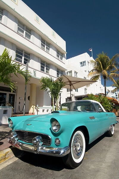 Classic antique Thunderbird, Art Deco District, South Beach, Miami, Florida