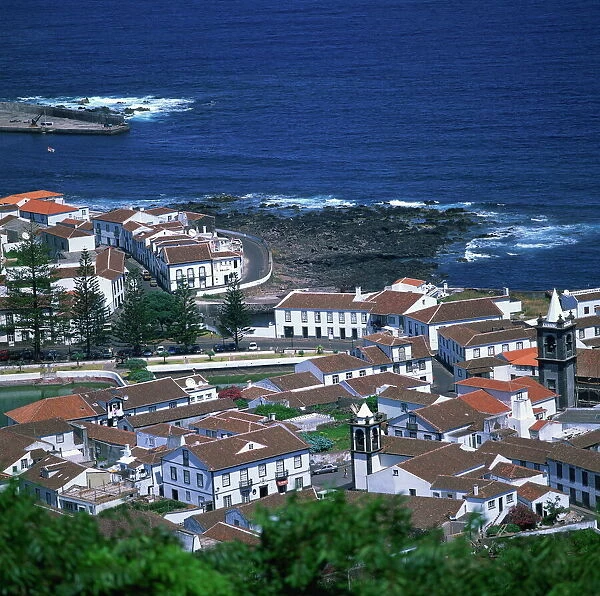 Houses and coastline in the town of Santa Cruz on the