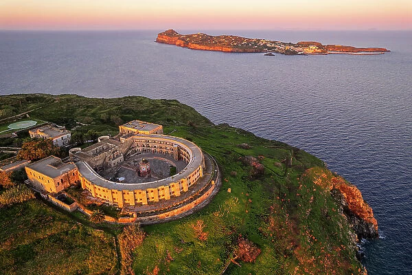 The prison on top of Santo Stefano island with Ventotene on the back, Pontine Islands, Latina province, Latium, Italy, Europe