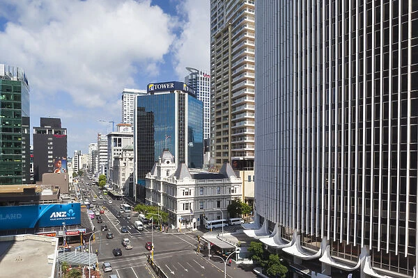 New Zealand, North Island, Auckland, elevated view of Customs Street