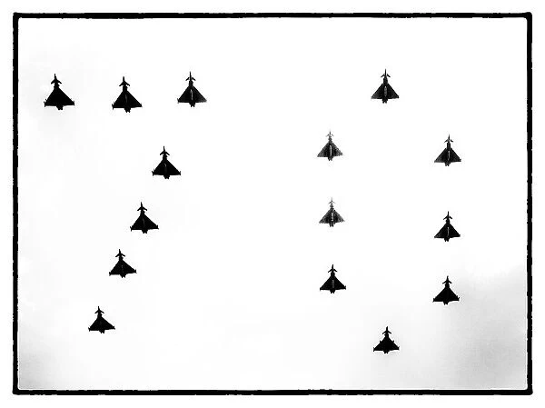 RAF Typhoons flying in 70 formation during the Queens Platinum Jubilee Flypast 2022, London, England
