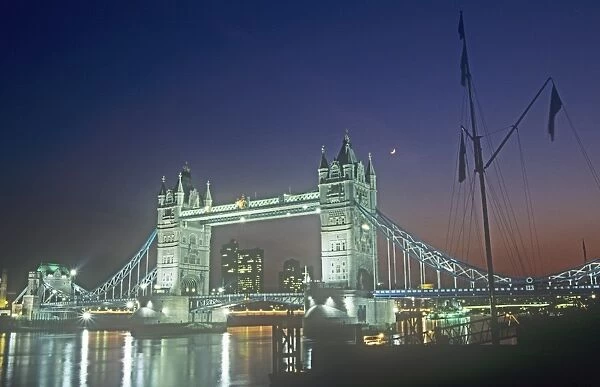 Tower Bridge in London at night, UK