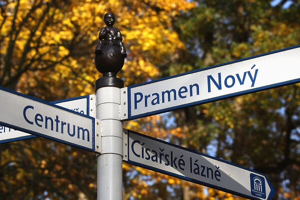 Europe, Czech Republic, Frantiskovy Lazne. The sign inside of city park
