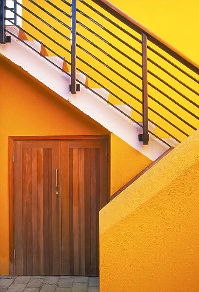 Geometric view of a yellow and orange stairway