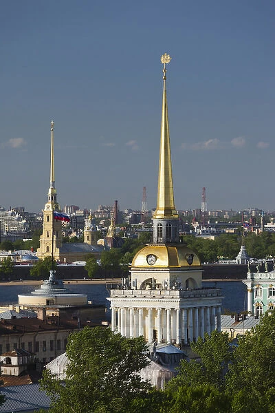 Russia, Saint Petersburg, Center, elevated view of Peter and Paul Cathedral, Admiralty