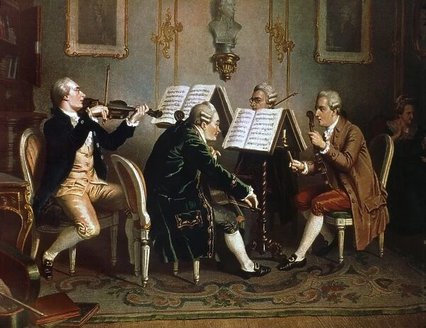 An 18th century Austrian string quartet. Lithograph, 19th century