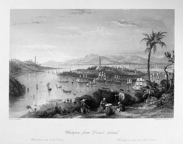 CHINA: WHAMPOA ISLAND, 1843. A view of Whampoa (or Changzhou) Island as seen from Danes Island, at the mouth of the Pearl River near Canton, China. Steel engraving, English, 1843, after a drawing by Thomas Allom